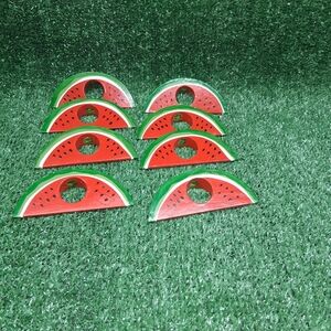 Set Of 8 Watermelon Slice Napkin Rings Wood Hand Painted Summer Picnic BBQ